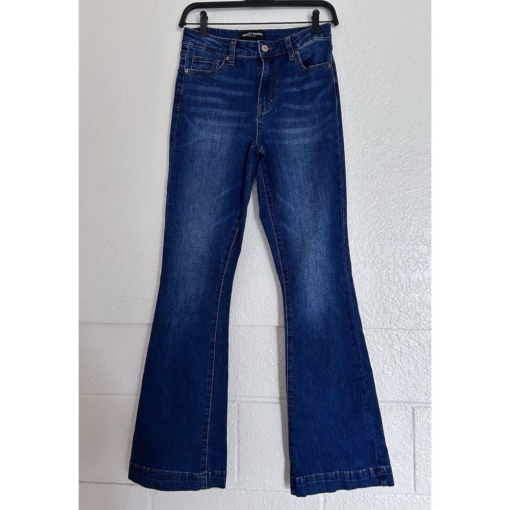 Ashley Mason Flare Jeans Womens 5/27 Dark Wash High Rise Bell Bottom‎ Retro